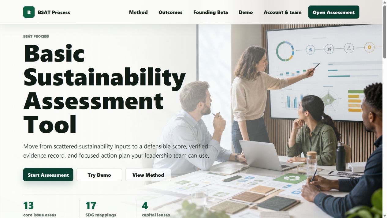 Screenshot of the BSAT sustainability assessment website